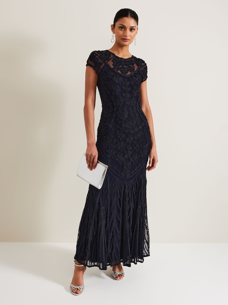 Phase Eight Blue Petite Luana Tapework Maxi Dress - Image 1 of 7