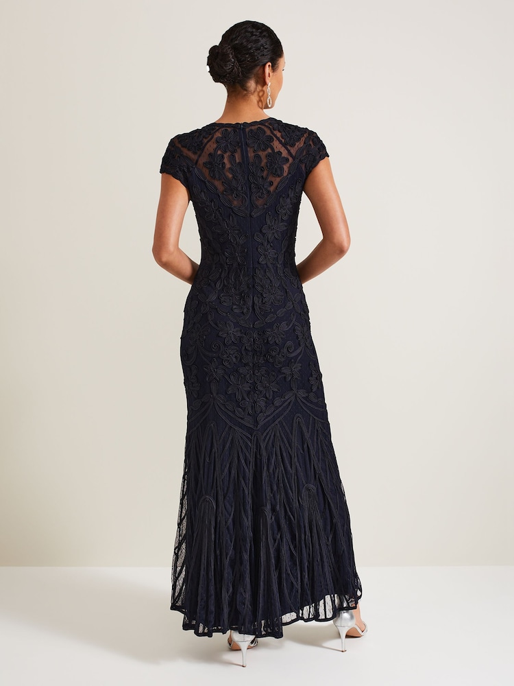 Phase Eight Blue Petite Luana Tapework Maxi Dress - Image 2 of 7