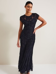 Phase Eight Blue Petite Luana Tapework Maxi Dress - Image 3 of 7