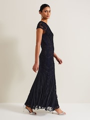 Phase Eight Blue Petite Luana Tapework Maxi Dress - Image 4 of 7
