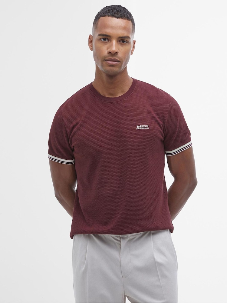 Barbour® International Spencer Waffle Textured Black 100% Cotton T-Shirt - Image 1 of 6