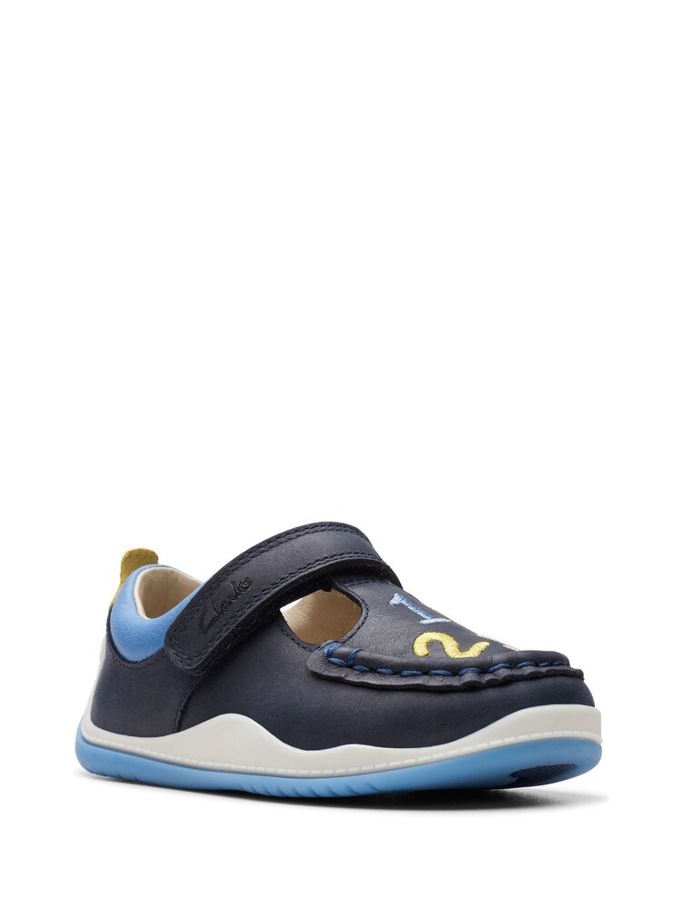 Clarks Navy Blue Wide Fit (G) Noodle Shine T Shoes - Image 7 of 8