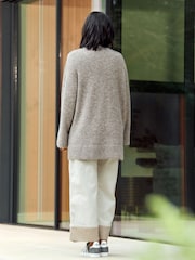 nevtralne barve Mole rjava - Sproščeno prileganje Oversized Longline Button Knitted pletena pletena jopa - Slika 3 iz 8