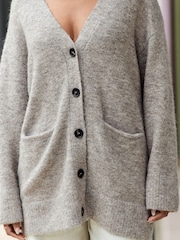 nevtralne barve Mole rjava - Sproščeno prileganje Oversized Longline Button Knitted pletena pletena jopa - Slika 4 iz 8