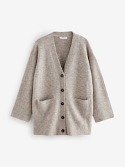 nevtralne barve Mole rjava - Sproščeno prileganje Oversized Longline Button Knitted pletena pletena jopa - Slika 6 iz 8