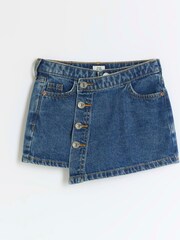 River Island Blue Girls Button Front 100% Cotton Skort - Image 1 of 3
