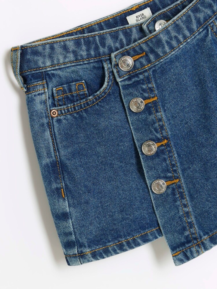 River Island Blue Girls Button Front 100% Cotton Skort - Image 2 of 3