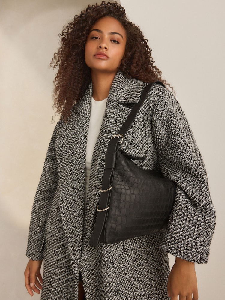 Black Leather Ring Shoulder Bag - Image 1 of 9