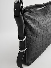 Black Leather Ring Shoulder Bag - Image 8 of 9