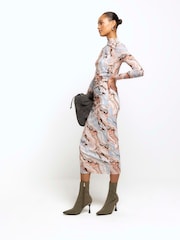 River Island Beige Drape Mesh Midi Dress - Image 1 of 6