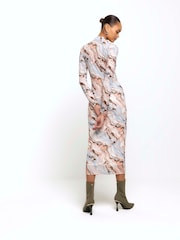 River Island Beige Drape Mesh Midi Dress - Image 2 of 6