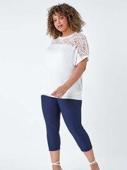 Roman White Lace Yoke Stretch Bubble Hem Top - Image 2 of 5