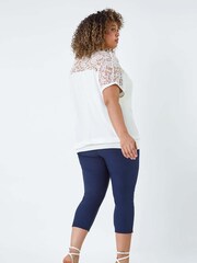 Roman White Lace Yoke Stretch Bubble Hem Top - Image 3 of 5