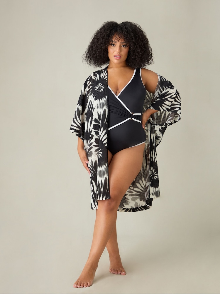 Live Unlimited Black Curve Contrast Wrap Front Swimsuit - Image 1 of 4 Live Unlimited Black Curve Contrast Wrap Front Swimsuit - Image 1 of 4