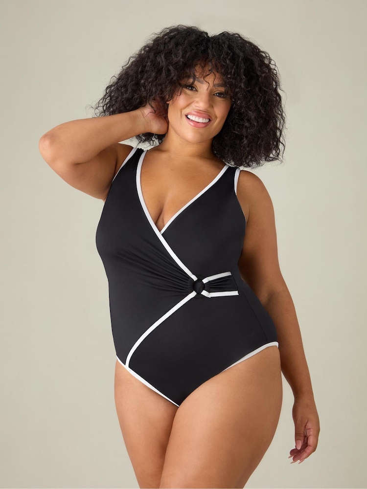 Live Unlimited Black Curve Contrast Wrap Front Swimsuit - Image 2 of 4 Live Unlimited Black Curve Contrast Wrap Front Swimsuit - Image 2 of 4
