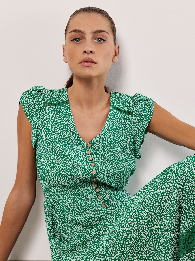 Apricot Green Dot Print Maxi Dress - Image 5 of 5
