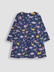 JoJo Maman Bébé Navy Blue Dino Button Front Dress - Image 1 of 3
