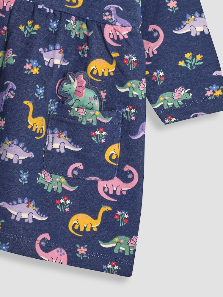 JoJo Maman Bébé Navy Blue Dino Button Front Dress - Image 3 of 3