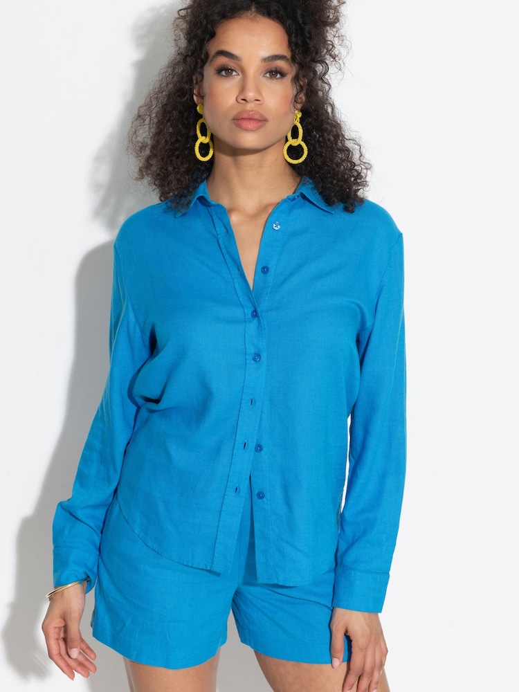 Pour Moi Blue Wren Button Through Long Sleeve Shirt - Image 2 of 5