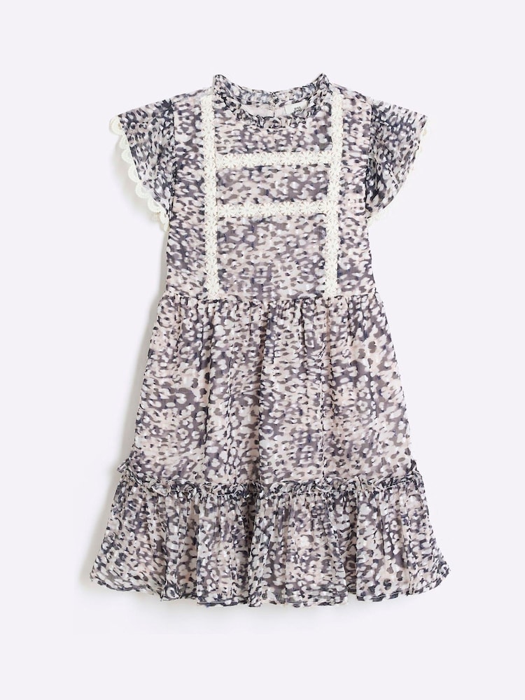 River Island White Girls Leopard Chiffon Dress - Image 1 of 3