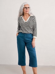 Seasalt Cornwall Teal Point Crop 100% Linen Trousers - Image 1 of 5