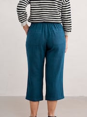Seasalt Cornwall Teal Point Crop 100% Linen Trousers - Image 3 of 5
