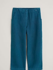 Seasalt Cornwall Teal Point Crop 100% Linen Trousers - Image 4 of 5