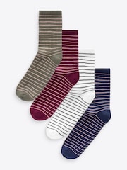 Olive/Berry/Navy/White Stripe Cushion Sole Ribbed Ankle Socks With Arch Support 4 Pack - Image 1 of 5