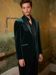 Green EDIT Embroidered Velvet Blazer - Image 1 of 12