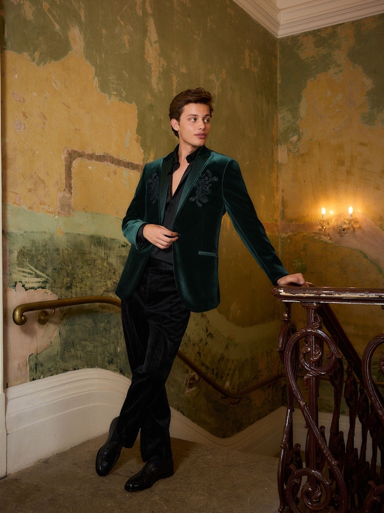 Green EDIT Embroidered Velvet Blazer - Image 2 of 12