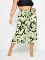 Yours Curve Black Green Leaf Print Culottes - Image 1 of 5