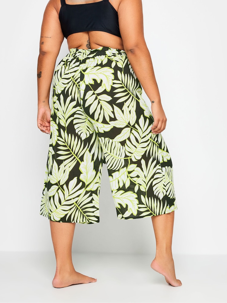 Yours Curve Black Green Leaf Print Culottes - Image 2 of 5