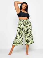Yours Curve Black Green Leaf Print Culottes - Image 3 of 5