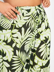 Yours Curve Black Green Leaf Print Culottes - Image 4 of 5
