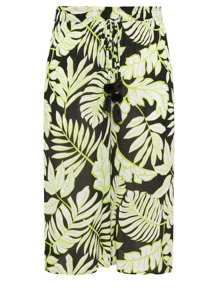 Yours Curve Black Green Leaf Print Culottes - Image 5 of 5