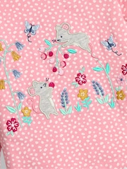 JoJo Maman Bébé Pink Bunny & Mouse Frill Long Sleeve Appliqué Top - Image 3 of 3