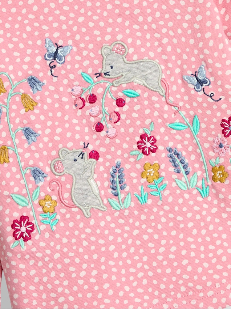 JoJo Maman Bébé Pink Bunny & Mouse Frill Long Sleeve Appliqué Top - Image 3 of 3