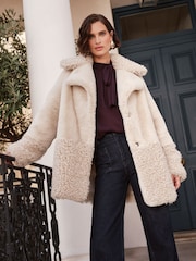 Love & Roses Cream Faux Fur Shearling Mix Coat - Image 1 of 4
