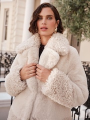 Love & Roses Cream Faux Fur Shearling Mix Coat - Image 2 of 4