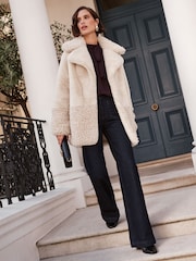 Love & Roses Cream Faux Fur Shearling Mix Coat - Image 3 of 4