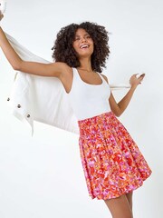 Dusk Orange Floral Stretch Shirred Mini Skirt - Image 1 of 5