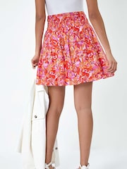 Dusk Orange Floral Stretch Shirred Mini Skirt - Image 3 of 5