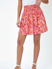 Dusk Orange Floral Stretch Shirred Mini Skirt - Image 4 of 5