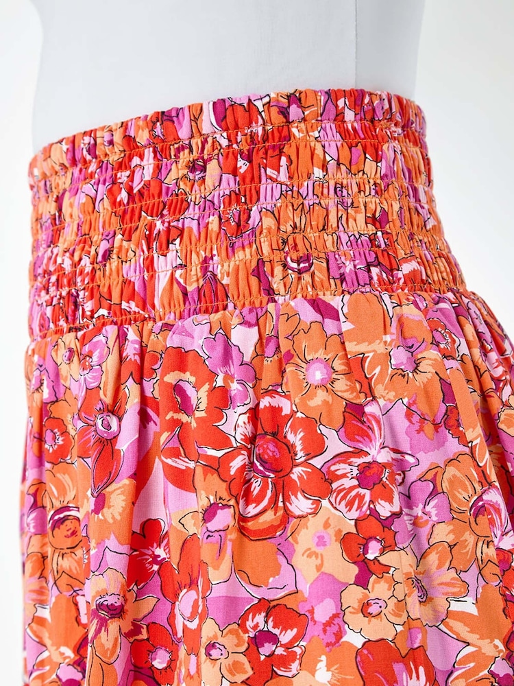 Dusk Orange Floral Stretch Shirred Mini Skirt - Image 5 of 5
