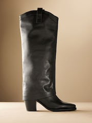 Black Premium Cowboy Gaiter Boho Knee High Boots - Image 2 of 5