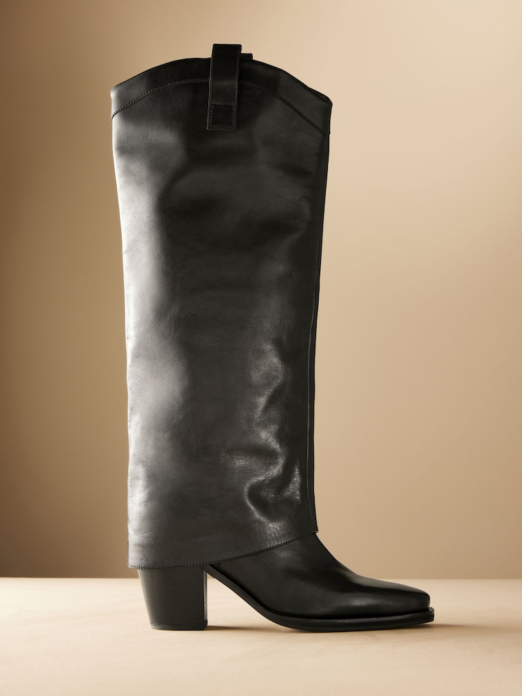 Schwarz - Kniehohe Boho-Stiefel mit Premium-Western-Gamaschen - Bild 2 von 5 Schwarz - Kniehohe Boho-Stiefel mit Premium-Western-Gamaschen - Bild 2 von 5