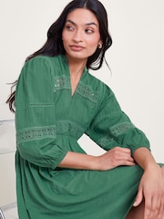 Monsoon Green 100% Cotton Lia Lace Trim Dress - Image 2 of 5