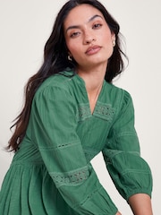 Monsoon Green 100% Cotton Lia Lace Trim Dress - Image 4 of 5