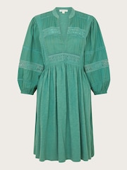 Monsoon Green 100% Cotton Lia Lace Trim Dress - Image 5 of 5
