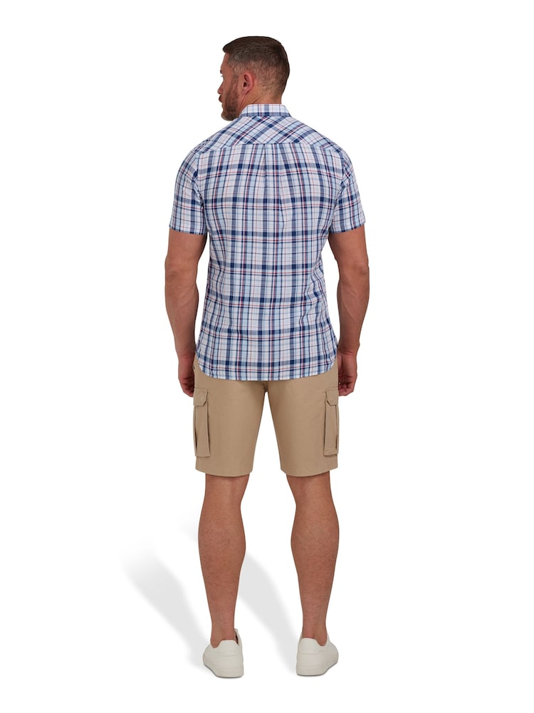 Raging Bull Blue Short Sleeve Large Multi Check Linen Look Shirt - Image 2 of 8